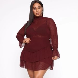 Plus Size Mini Burgundy Dress